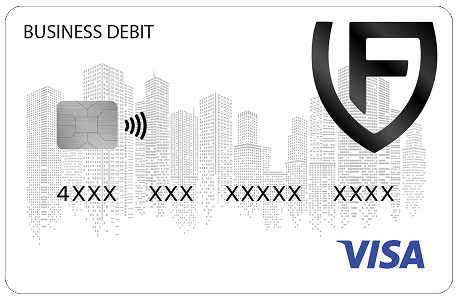 FV Bank VISA Debit Card mockup showing virtual and physical card usage
